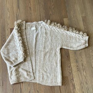 Anthropologie Fringed Beige Sweater